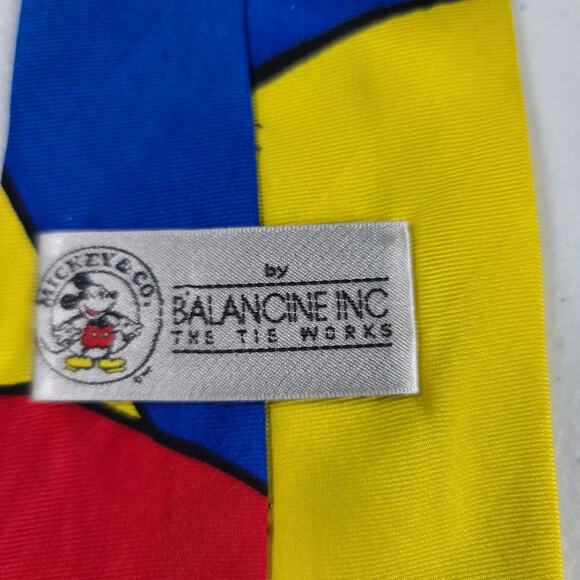 Mickey Mouse Blue Red Yellow Golf Motif Silk Tie - Picture 2 of 2